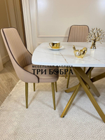 Раздвижной стол "Квадро", белый каспий и 4 стула "Сорренто" бежевый