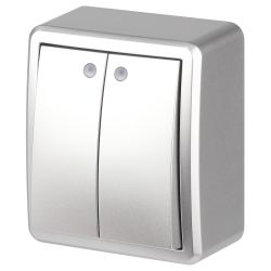Выключатель ЭРА Эксперт 11-1205-03 двойной с подсветкой IP20 10АХ-250В ОУ алюминий | Эра Эксперт