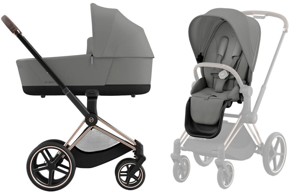 Коляска 3 в 1 Cybex Priam IV Rosegold complete и автокресло Cloud T i-Size Leaf Green Plus Mirage Grey