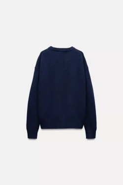 ZARA ОДНОТОННЫЙ СВИТЕР ИЗ 100% КАШЕМИРА, МОРСКОЙ СИНИЙ