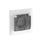 GLOSSA РОЗЕТКА с зазем. со шт. с прозрач. крышкой, 16А, IP44, в сборе, быстрозажим. клем., БЕЛЫЙ