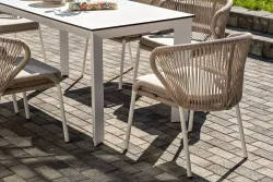 "Венето" обеденная группа на 6 персон со стульями "Милан", каркас белый, роуп бежевый