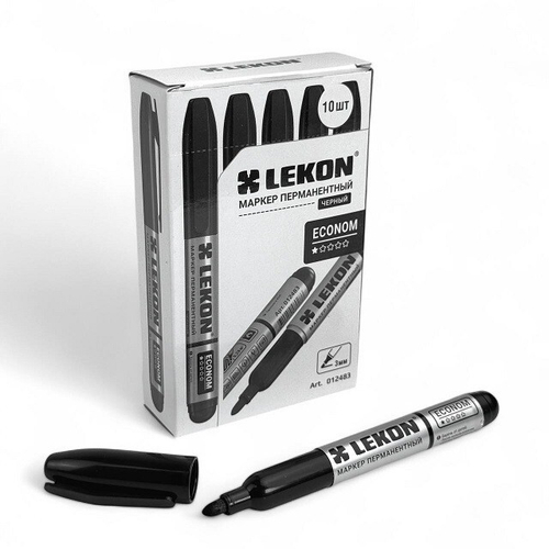 (LECON) Маркер перманентный ЭКОНОМ, цвет ЧЕРНЫЙ (упак.10шт)