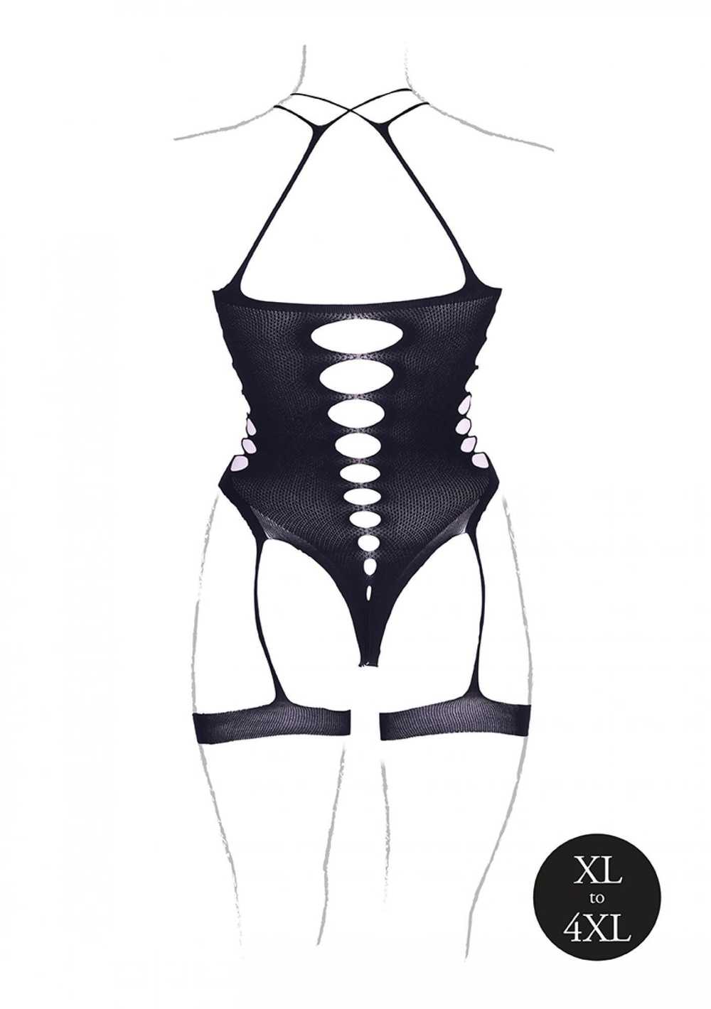 Пикантное боди Metis с гартерами (Размер: XL-4XL) (Цвет: черный)