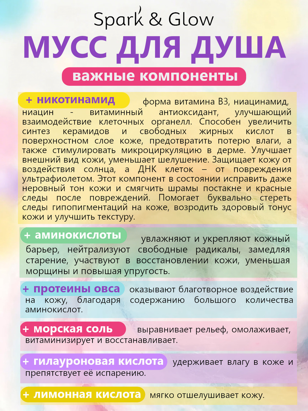 Spark'&Glow Гель-пена для душа с ароматом сахарной ваты - Cotton candy body wash, 350мл