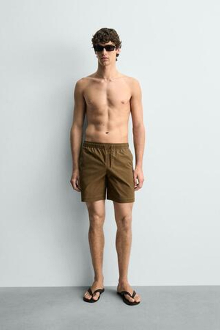 ZARA ДЛИННЫЕ ПЛАВКИ В ПОЛОСКУ С ЭФФЕКТОМ ПОТЕРТОСТИ, СВЕТЛО-КОРИЧНЕВЫЙ