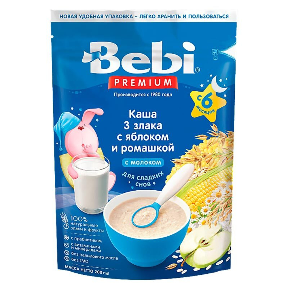 Бейби Каша 3 Злака с Яблоком и Ромашкой 6+ Месяцев 200гр