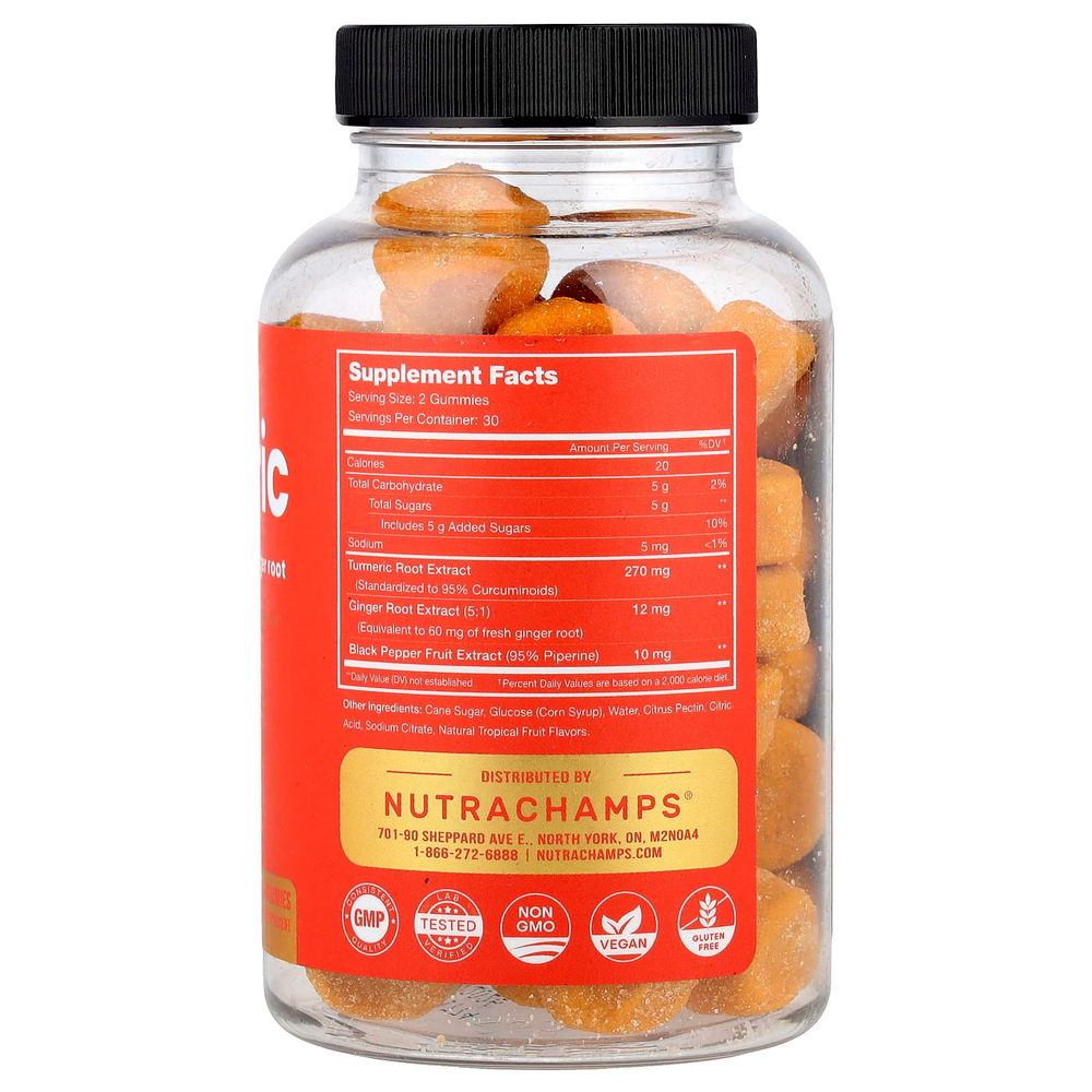 NutraChamps, жевательные мармеладки с куркумой, со вкусом натуральных тропических фруктов, 60 веганских жевательных мармеладок