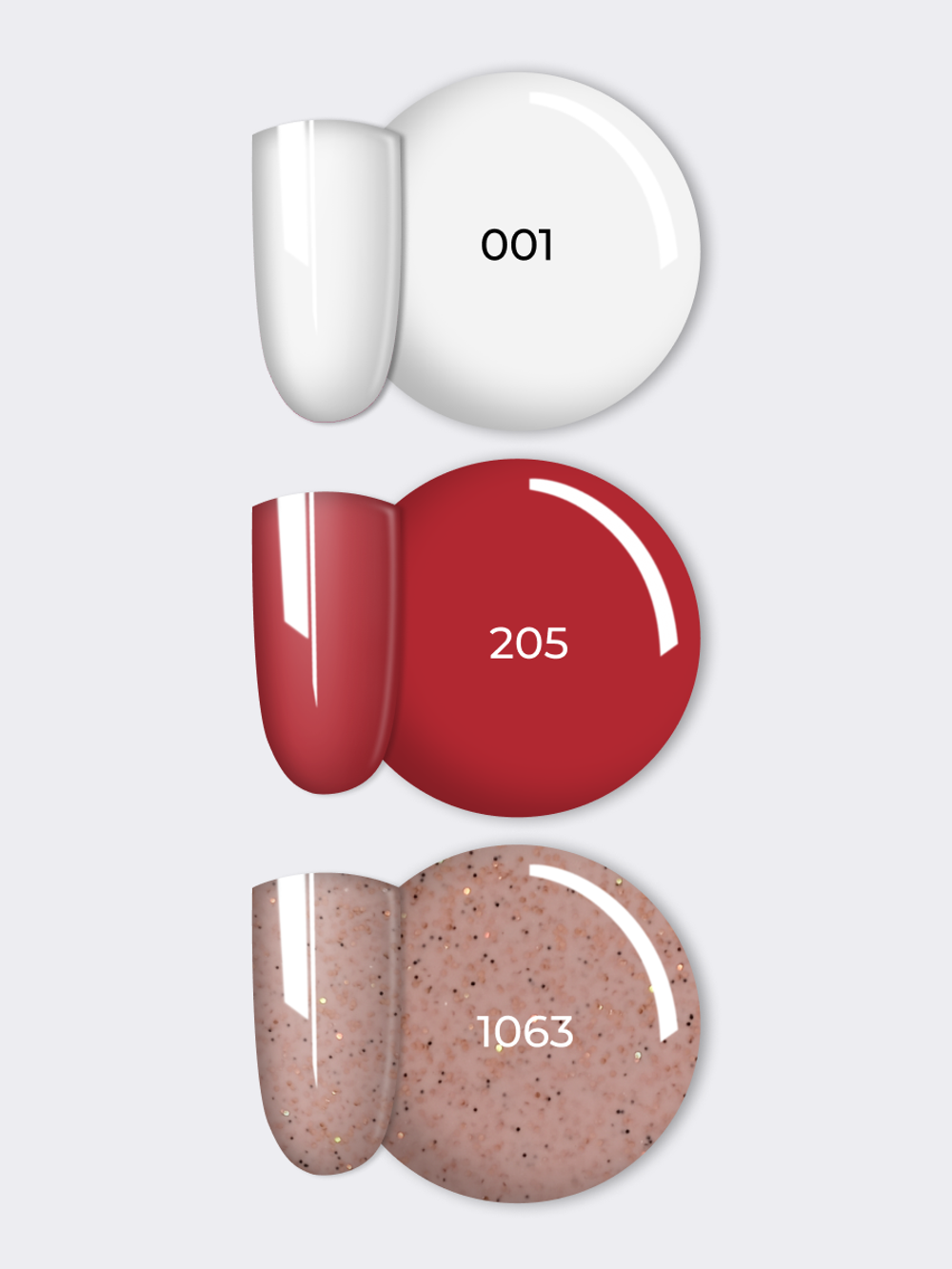 NR Solid Gel Mix Твердые гель-лаки Palette 13 (001, 205, 1063), 3х5г