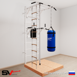 Шведская стенка Sv Sport усиленная 6455 (Турник рукоход/Брусья/Канат/Лестница/Цепь/Мешок 15кг/Мат 1м)