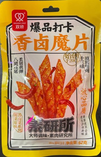 Соевая закуска Полоски со вкусом Курицы с перцем Shuang Jiao, 62 гр (Китай)