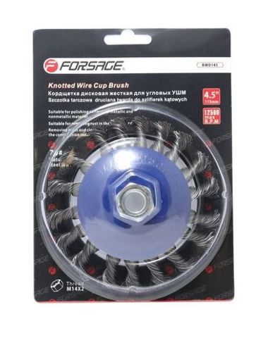 Кордщетка дисковая ''получаша''стальная витая для УШМ 115мм, в блистере Forsage F-BWD145