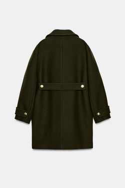 ZARA АСИММЕТРИЧНОЕ ПАЛЬТО ИЗ СМЕСОВОЙ ШЕРСТИ С ПУГОВИЦАМИ — ZW COLLECTION, ТЕМНЫЙ ХАКИ