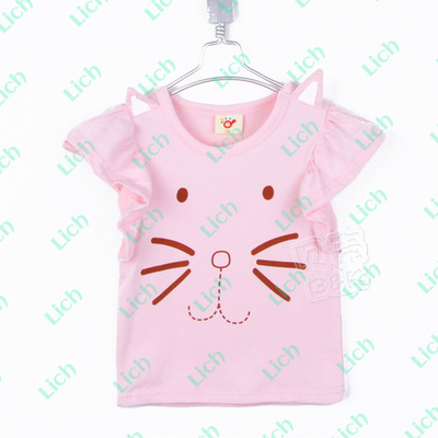 Футболка детская с рукавом-крылышком и принтом кота