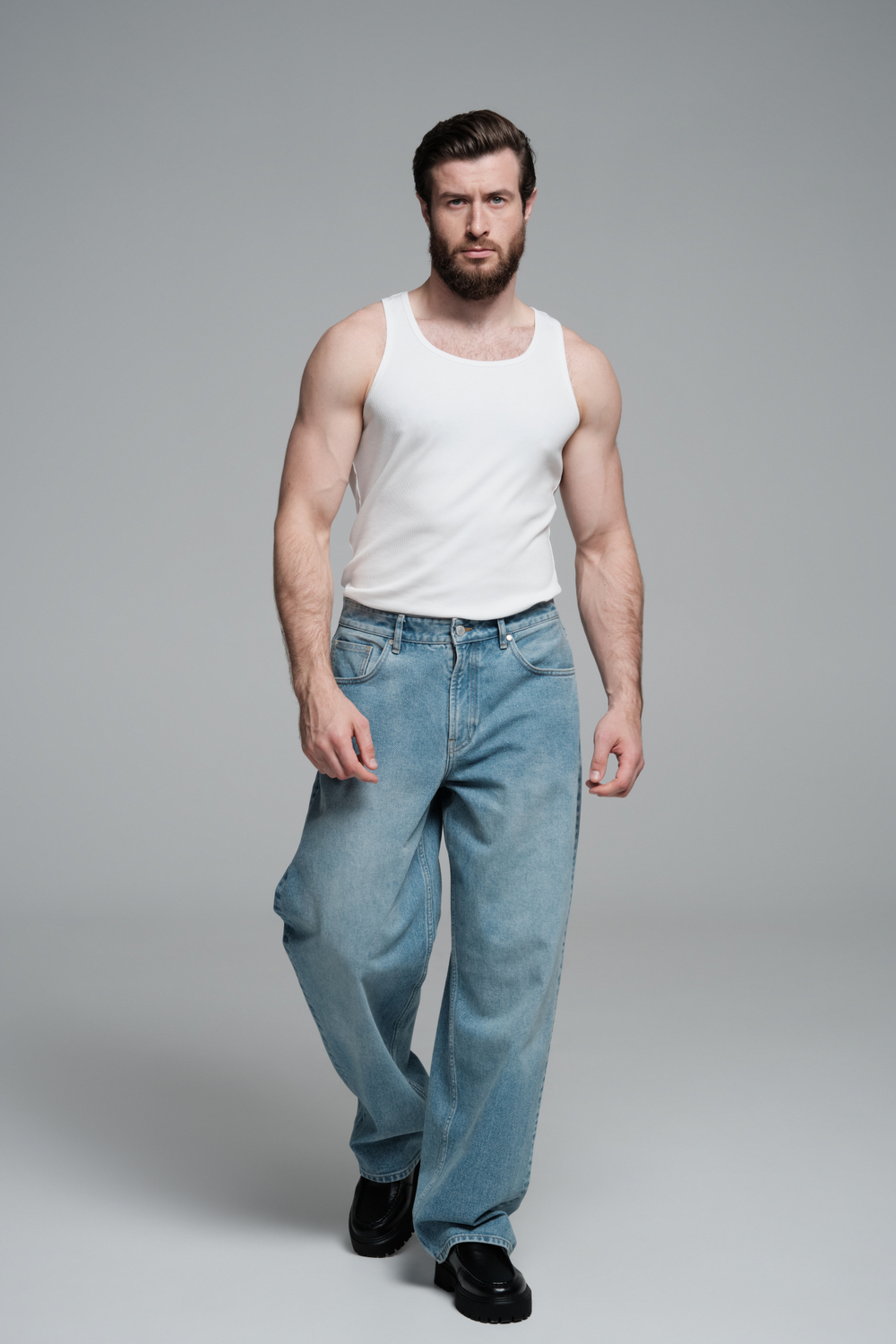 Джинсы широкие | light blue