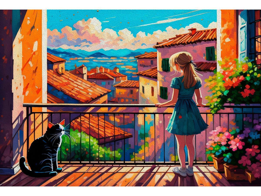 Алмазная мозаика 30х40см. "Летний балкон" с полн.заполнен.на подрам. (30 цв.) (Арт. НД-0340)