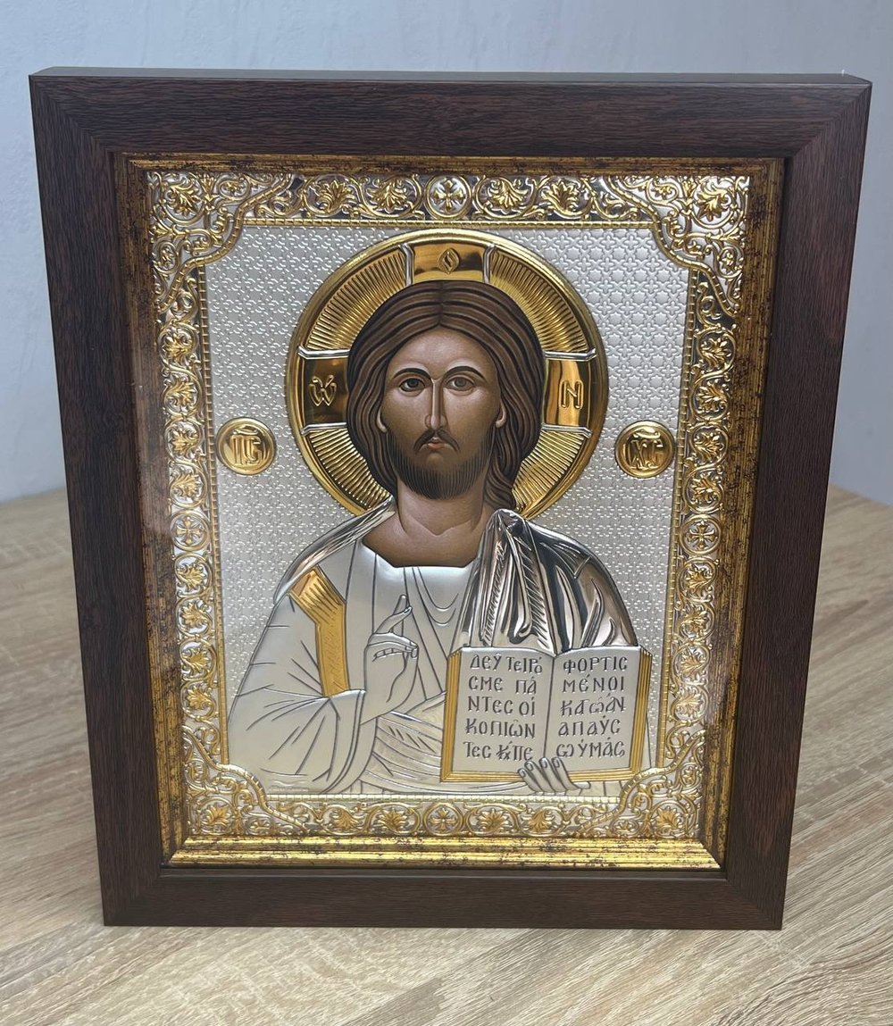 Спаситель, икона прямоугольная в рамке под стеклом, красное дерево 170х210