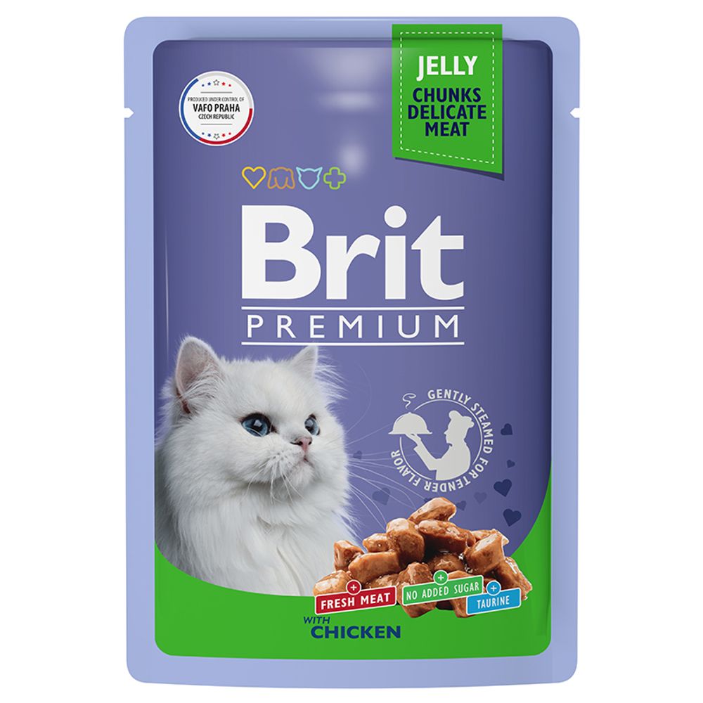 Пауч Brit Premium для взрослых кошек цыпленок в желе 85 г
