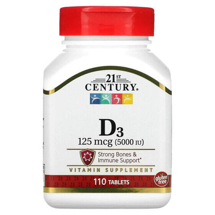 Витамин D 21st Century, витамин D3, 125 мкг (5000 МЕ), 110 таблеток