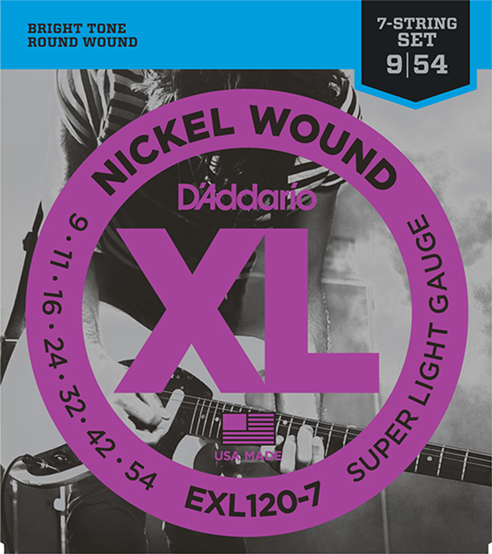 D`ADDARIO EXL120-7 струны для 7струнной электрогитары, Super Light, никель, 9-54.