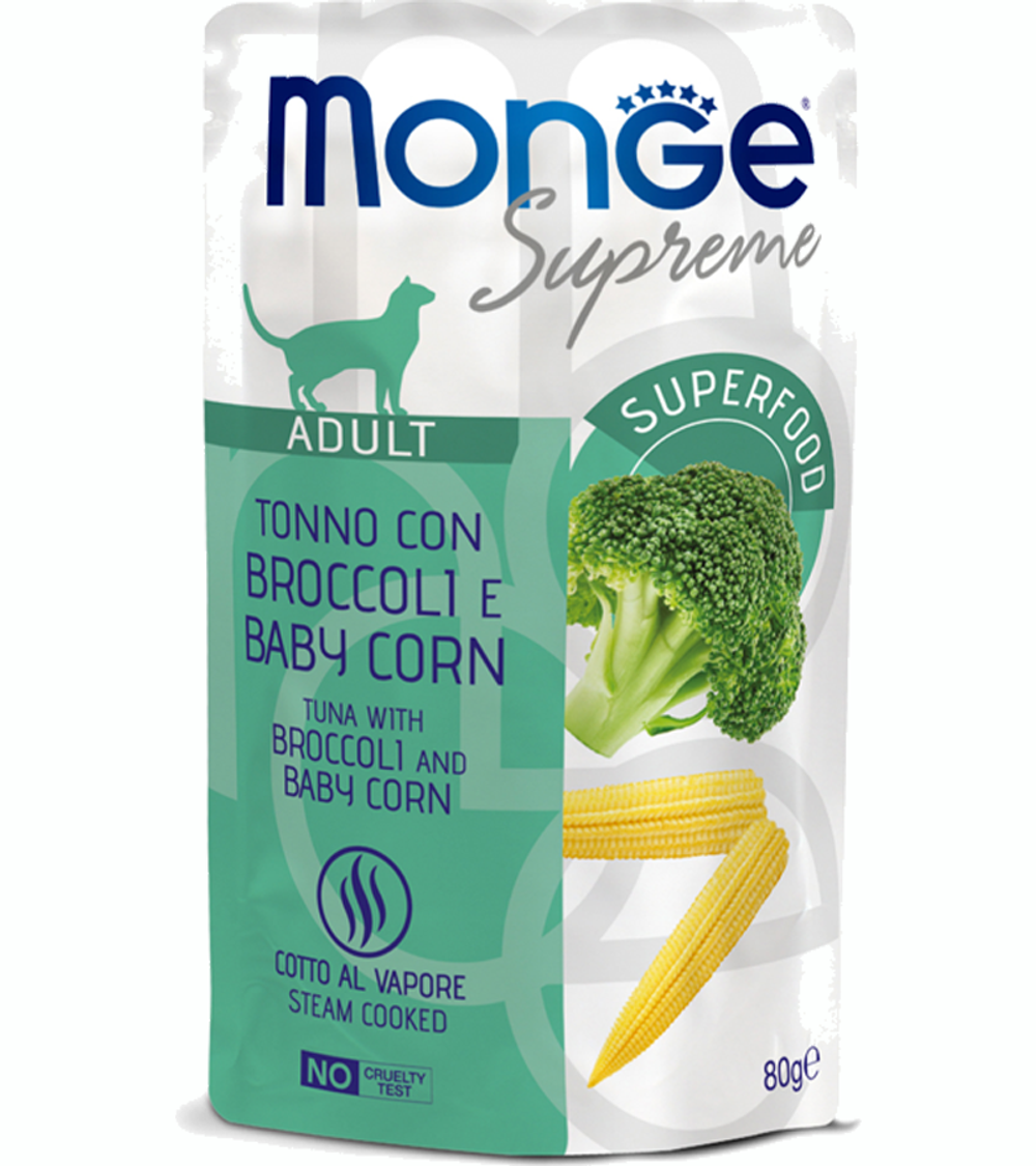 Monge Supreme Adult Cat для взрослых кошек с брокколи и мини-кукурузой 80гр. (33010)
