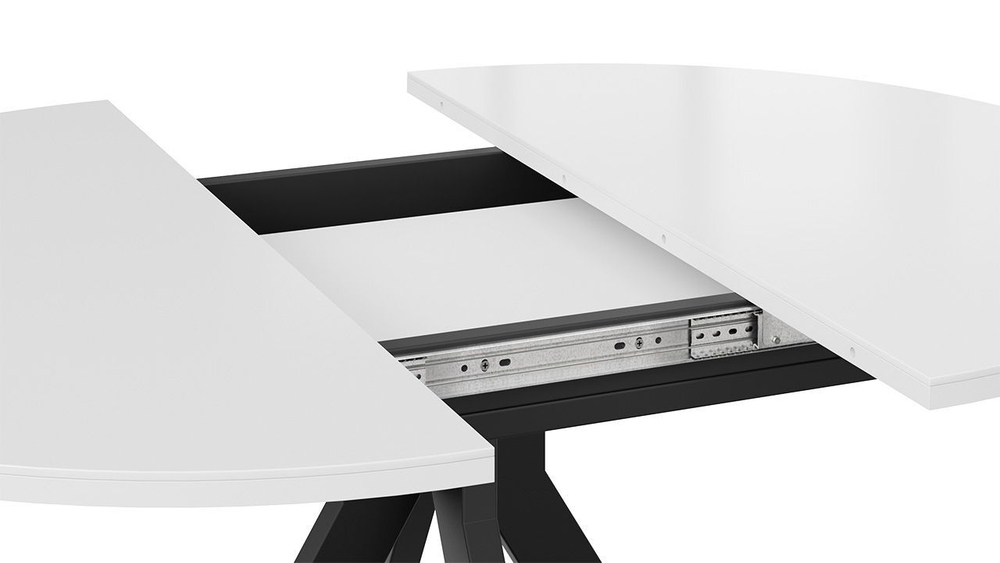 Стол кухонный обеденный круглый раздвижной Черный муар/Стекло глянцевое белое 100(132)х75х75 см