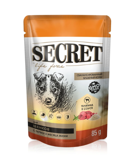 Секрет Life Force пауч для щенков Телятина в соусе, с 1ого месяца жизни, 85 гр
