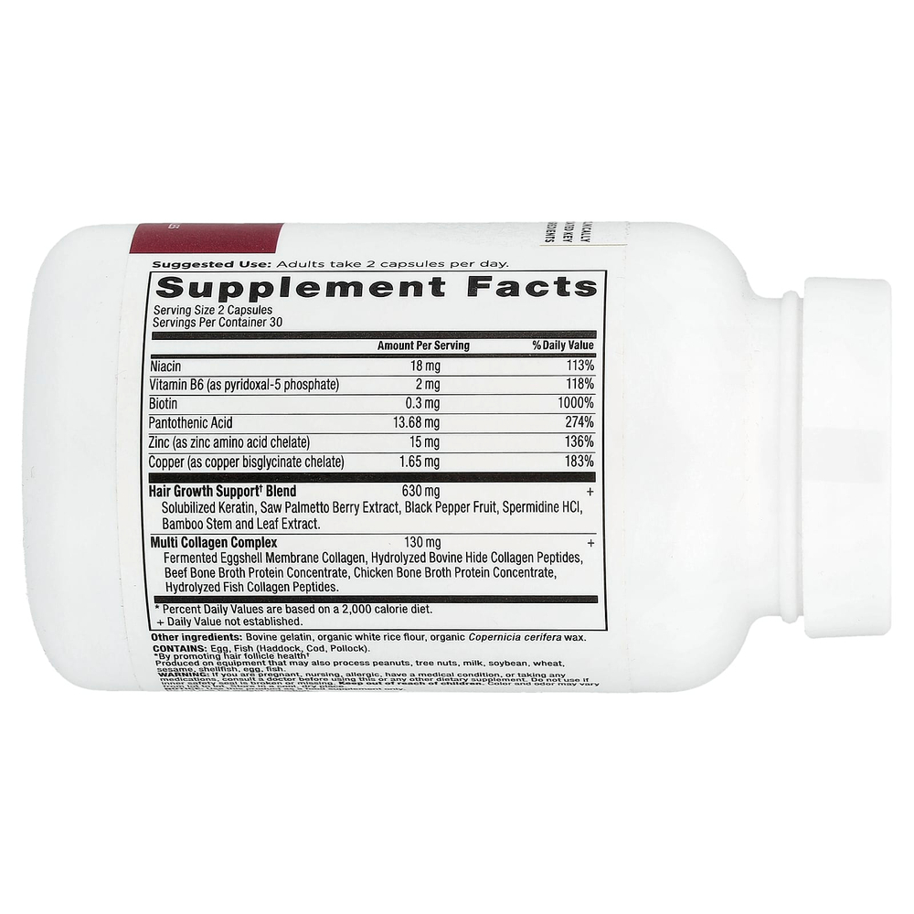 Ancient Nutrition, средство для роста волос с коллагеном, 60 капсул