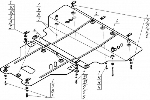 Усиленная защита Motodor картера двигателя, кпп, гидроусилителя. 2 мм, сталь. для Audi A6 2011-2018 арт.00141