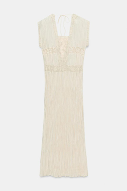ZARA ПЛАТЬЕ ПЛИССЕ С КРУЖЕВОМ — ZW COLLECTION, ЭКРЮ