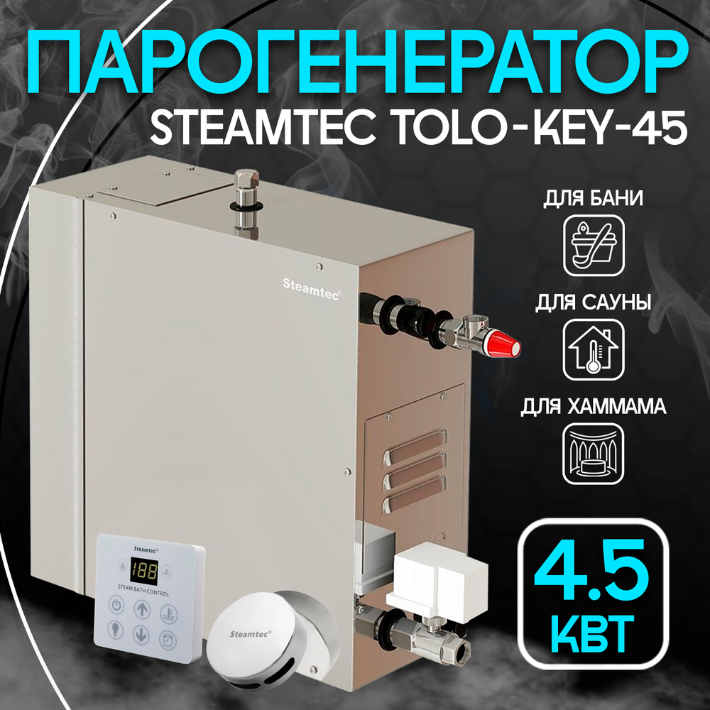 Парогенератор для хамама и турецкой бани Steamtec TOLO-45-KEY, 4.5 кВт (стандартный модуль управления)