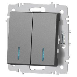 Выключатель Intro Accent 6-105-07 двойной с подсветкой, 10А-250В, IP20, СУ, AL/CU, графит