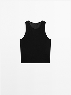 Massimo Dutti Топ из полупрозрачной ткани с круглым вырезом, черный