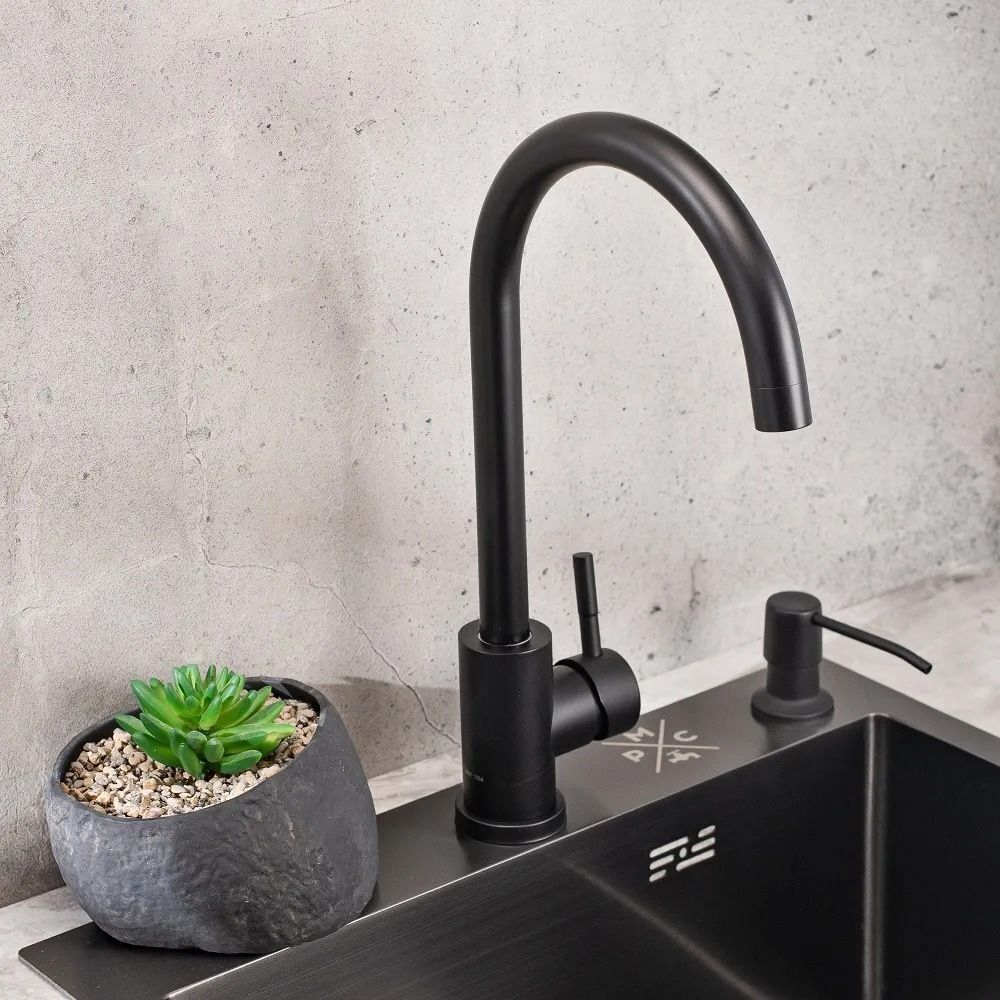 Смеситель для кухни, РМС, с картриджем, чер, SUS124BL-017F