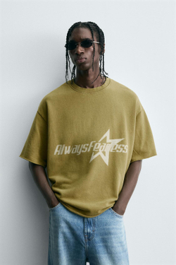 ZARA ТОЛСТОВКА С ЭФФЕКТОМ ПОТЕРТОСТИ И НАДПИСЬЮ, ЗЕЛЕНОВАТО-СИНИЙ