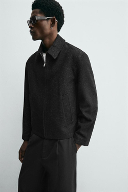 ZARA УКОРОЧЕННАЯ КУРТКА БЛЕСТЯЩАЯ, ЧЕРНЫЙ