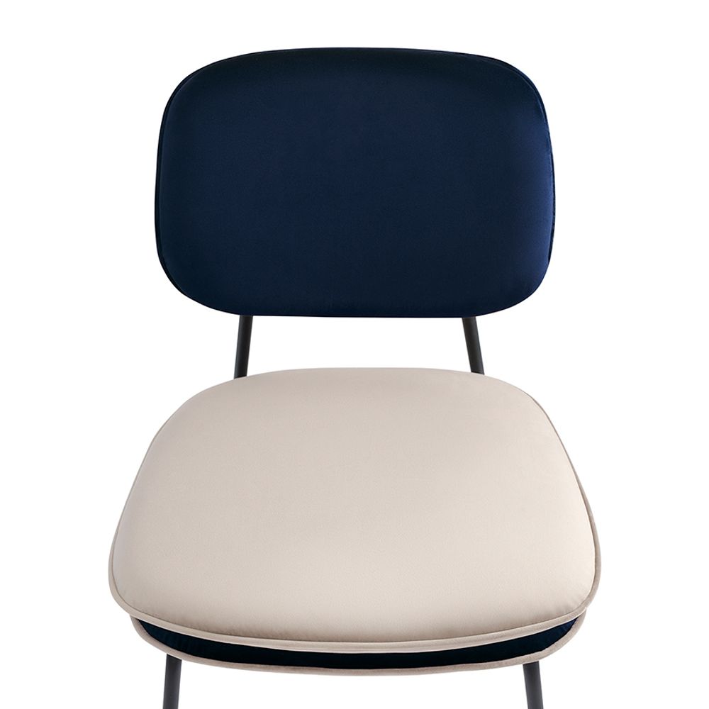 Стул с контрастным кантом Pea, велюр, темно-синий/бежевый