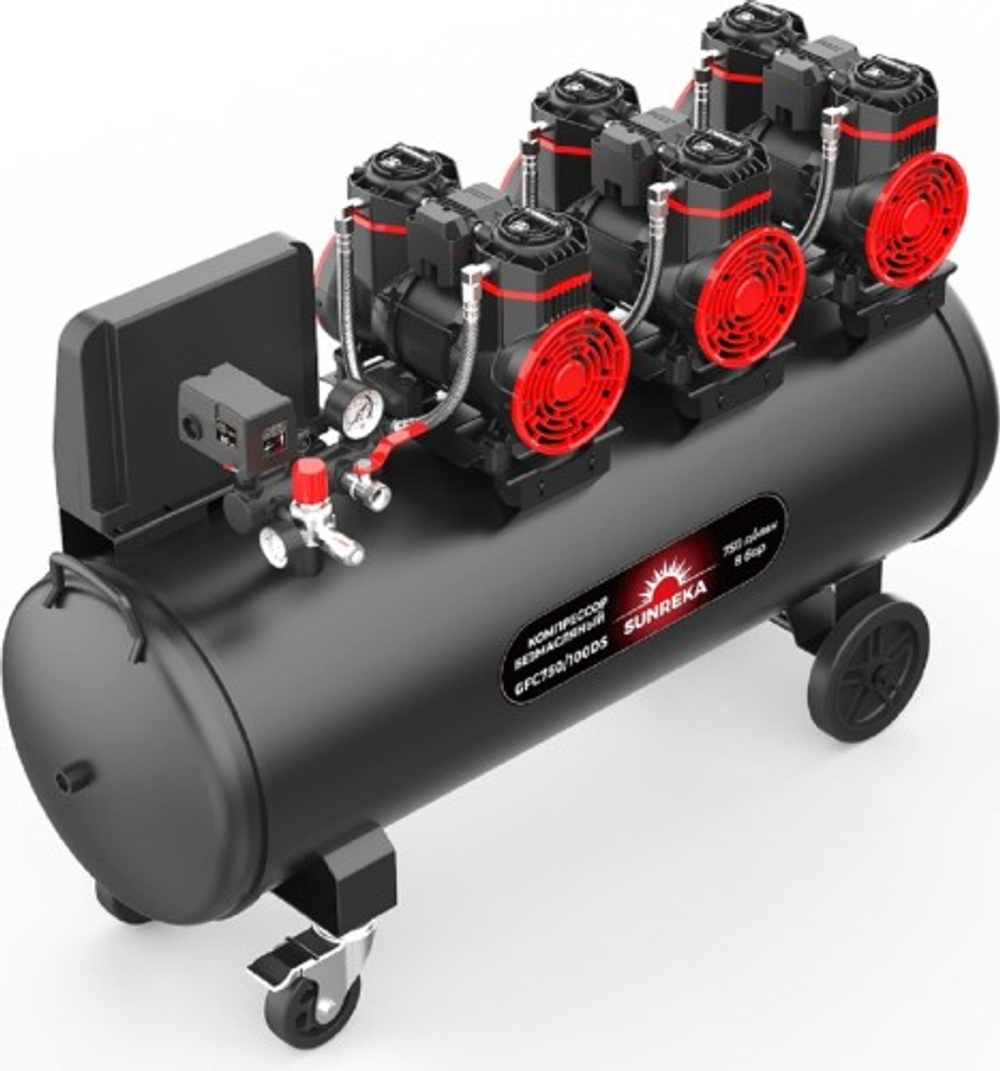 Компрессор поршневой безмасляный SUNREKA GFC750/100DS малошумный 216119