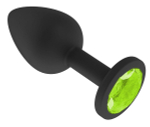 Чёрная анальная втулка с лаймовым кристаллом - 7,3 см.