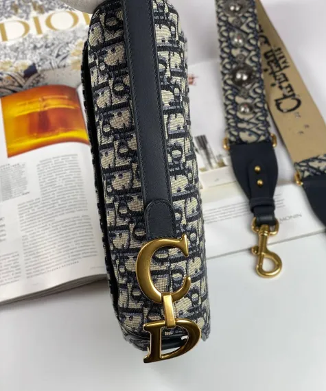 Сумка Dior Oblique жаккард синего цвета