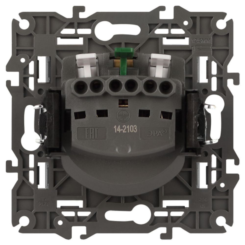 Розетка ЭРА Elegance 14-2103-16 с заземлением 2P+E Schuko со шторками с крышкой 16А-250В титан