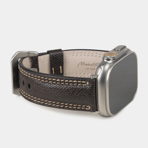 Ремешок для Apple Watch Ultra 49mm из кожи сафьяно, темно-коричневого цвета с контрастной ниткой