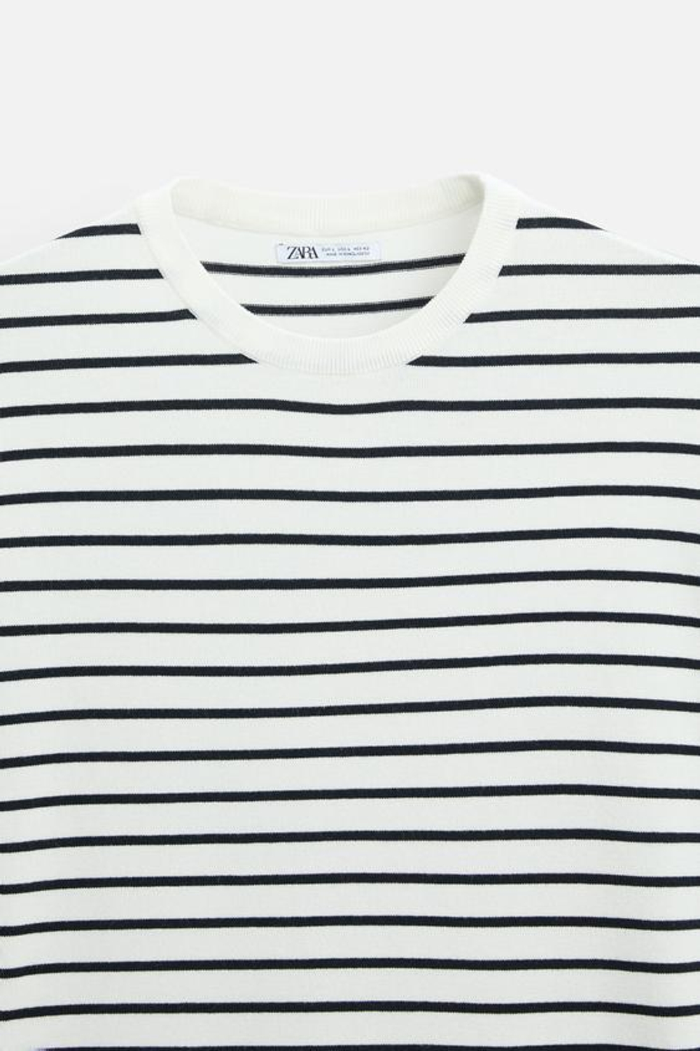 ZARA ФУТБОЛКА ИЗ СМЕСОВОЙ ВИСКОЗЫ, ЭКРЮ/СИНИЙ