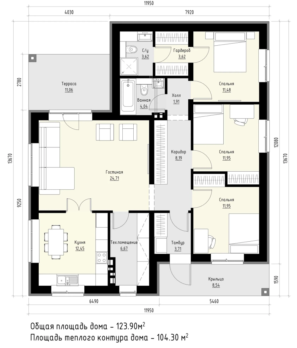 Проект Дома 123,90 кв. м К-79