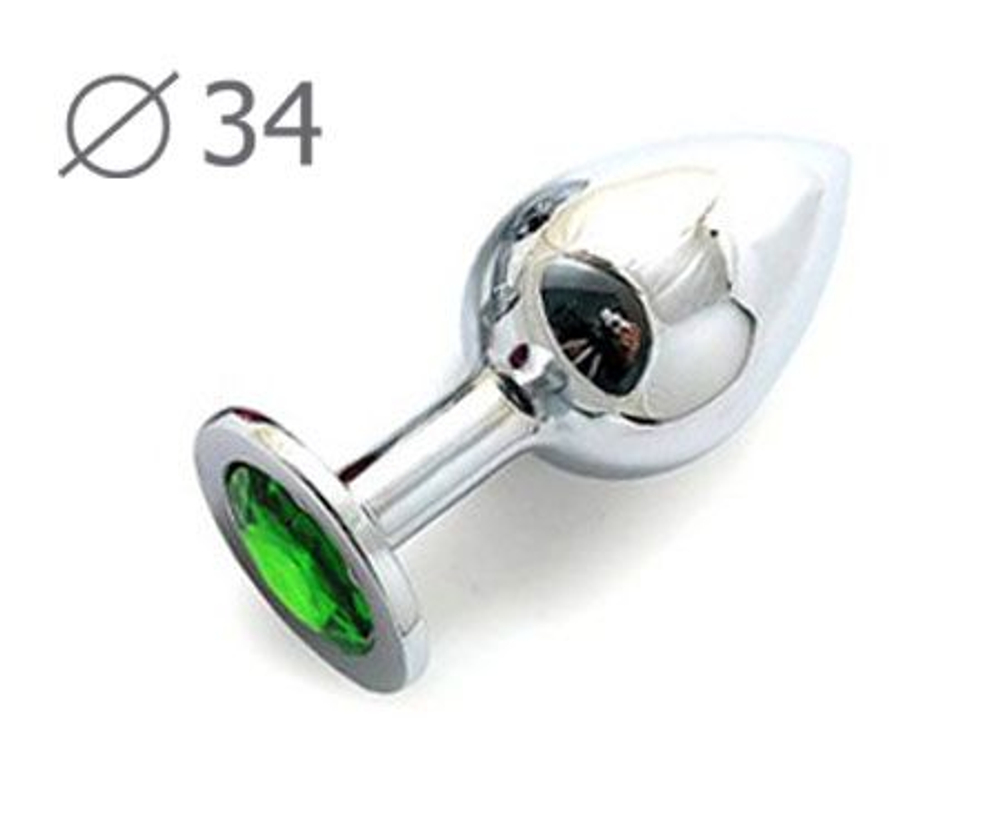 Коническая серебристая анальная втулка с зеленым кристаллом - 8,2 см. (Цвет: зеленый)