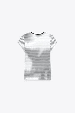 ZARA ФУТБОЛКА В СТИЛЕ РУСТИК С КОРОТКИМИ РУКАВАМИ, ПОЛОСКИ