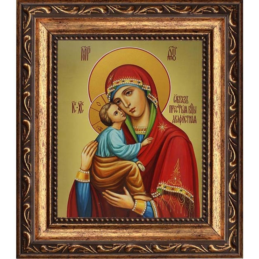 Акафистная икона Божьей Матери на холсте.