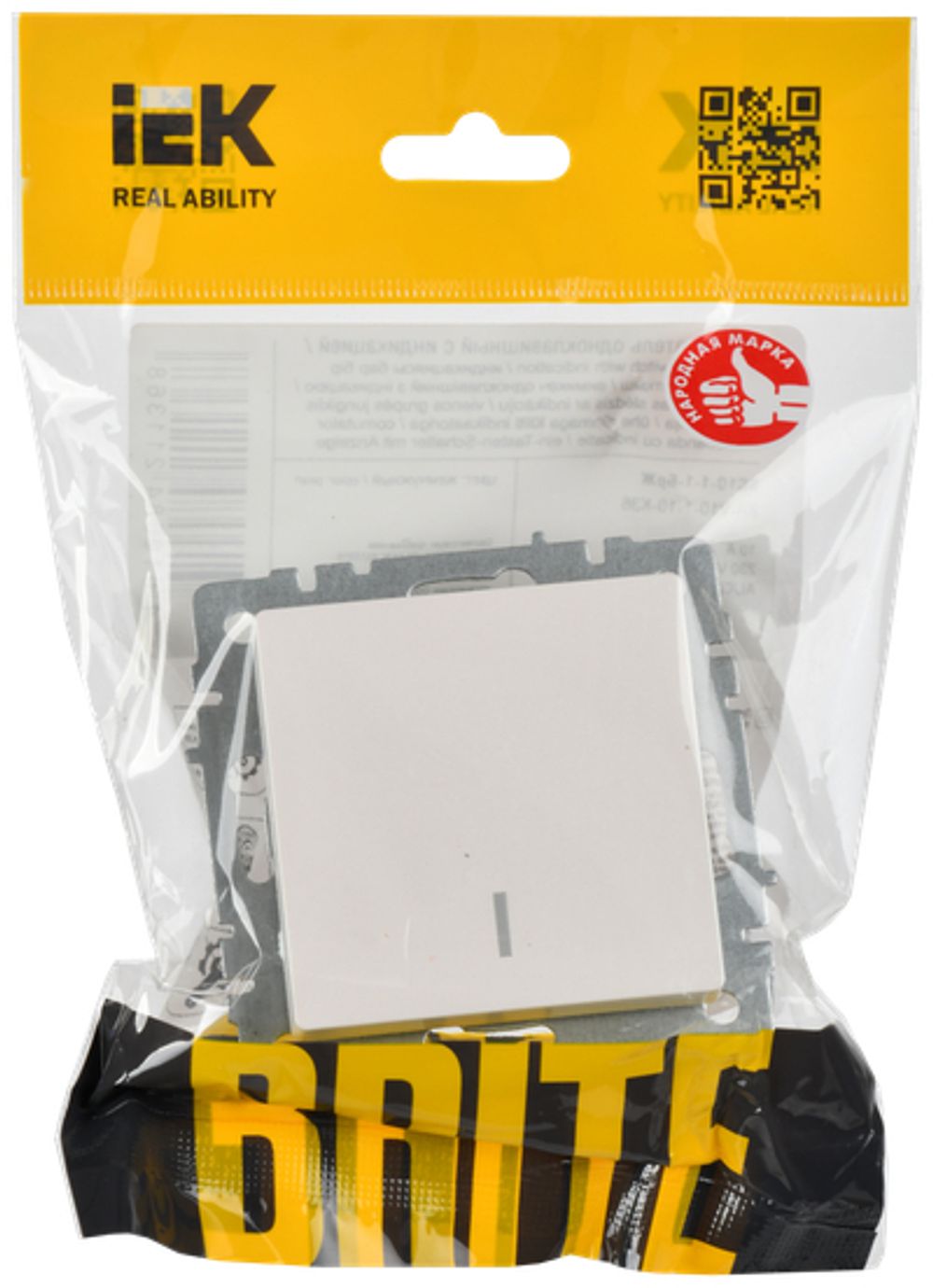 BRITE Выключатель 1-клавишный с индикацией 10А ВС10-1-1-БрЖ жемчуг IEK