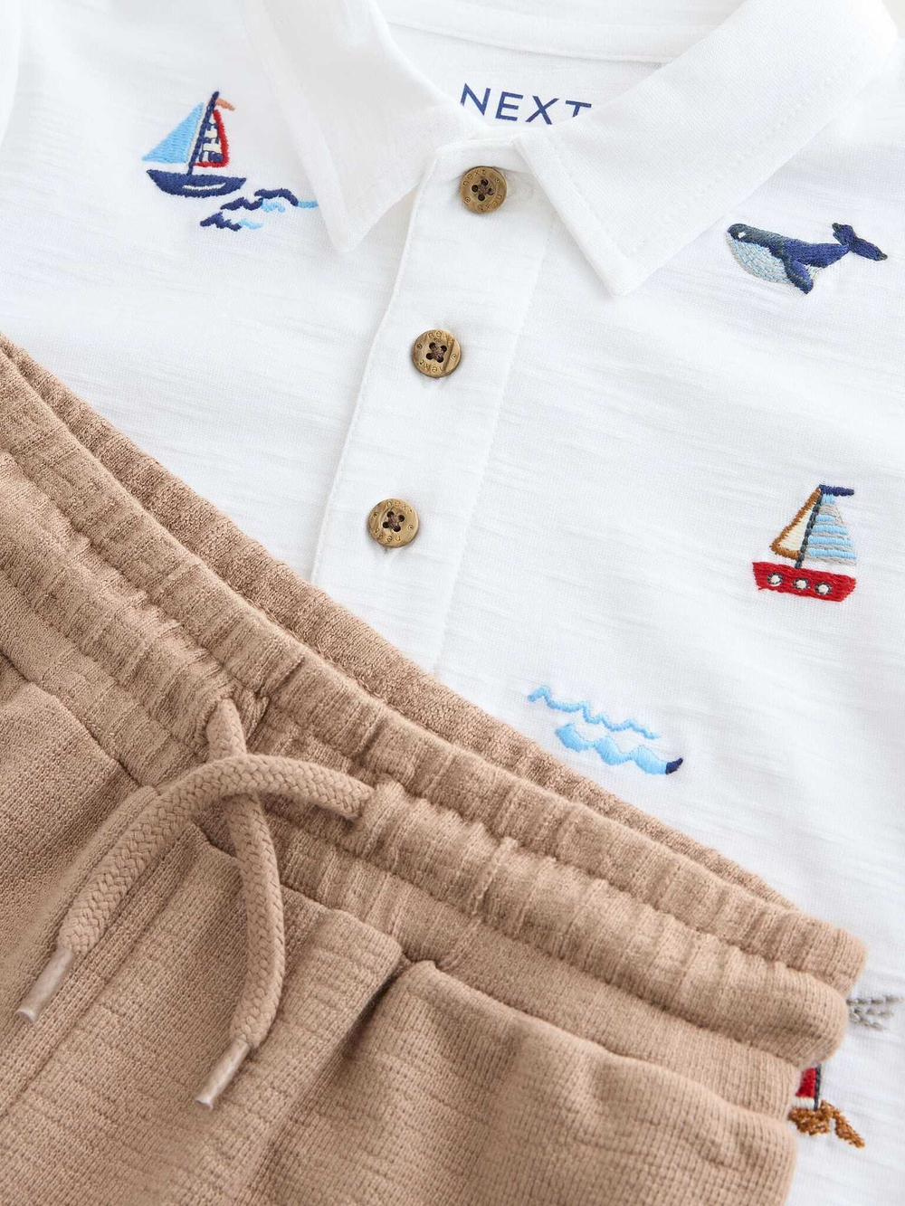 Поло и шорты в комплекте для мальчика Next AG8-738, Белый, Коричневый