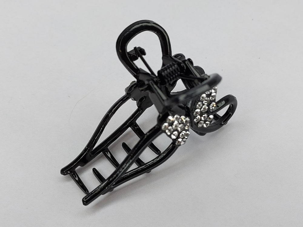 Заколка для волос "Бантик", усиленная, металл, со стразами, черная